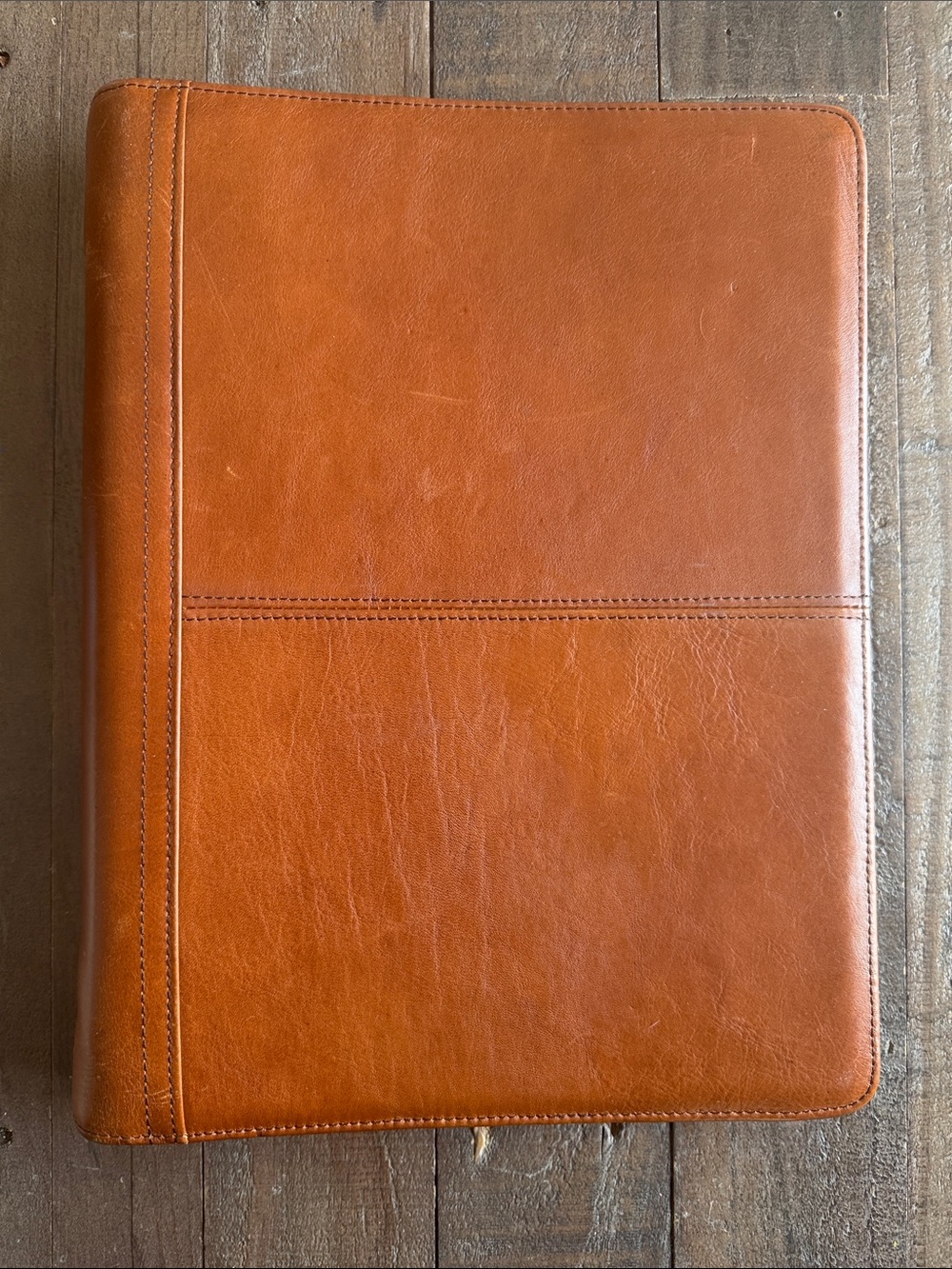 Geslun Leather Zip Folio Organizer in Warm Cognac